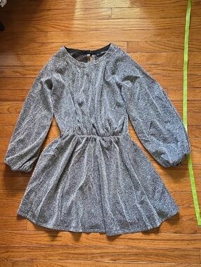 SHEIN Silver Glitter Long-Sleeve Party Dress for Girls